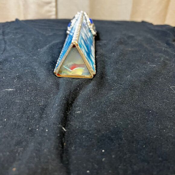 Stained blue glass kaleidoscope with embellishments signed handmade - Picture 6 of 10